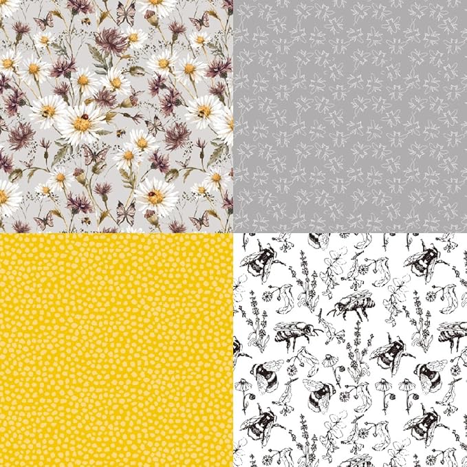 Honey Bee Pattern Paper Pack Yellow Black And Gray 24 Sheets Decorative - Image 3
