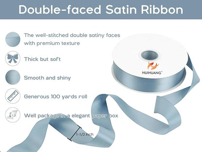 HUIHUANG Blue Satin Ribbon 1-1/2 inch x 100 Yards Dusty Blue Double-Faced Satin - Image 2