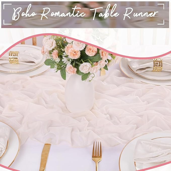 Ivory Chiffon Table Runners 10 FT Chiffon Cloth Runner - Image 4