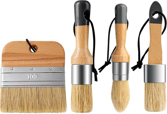 Chalk Paint Brushes Set of 4, Wax Brushes, Flat Pointed and Round Brush by YiBaiBrush