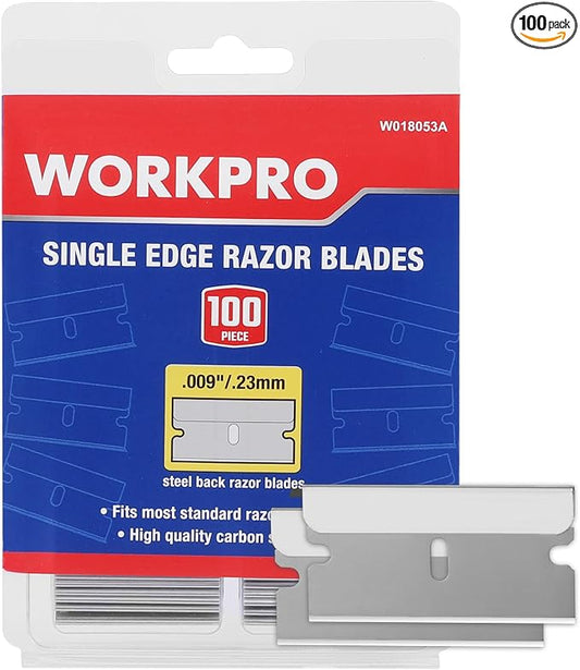 WORKPRO 100-Pack Single Razor Edge Blades, Industrial Scraper Razor Blades by WORKPRO
