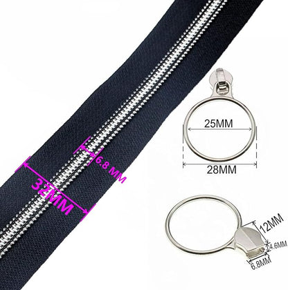 Leekayer Silver Metallic Nylon Coil Zippers by The Yard Bulk 10 Yards Navy Black - Image 2