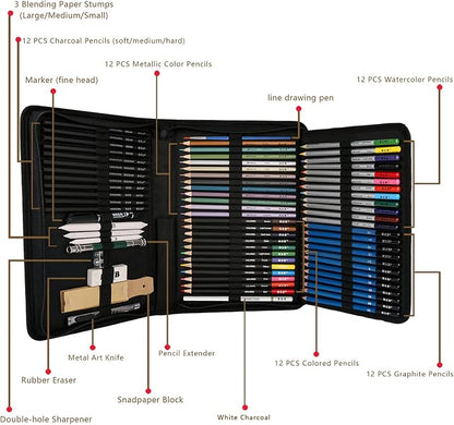 H & B 72PCS Drawing Supplies Sketching Set, Art Kit include Drawing & Colored - Image 2