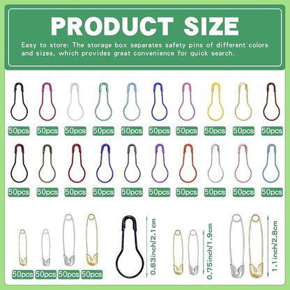 1200 Pcs 22 Colors Metal Safety Pins, Bulb Gourd Pins Pear Shaped Pins - Image 2