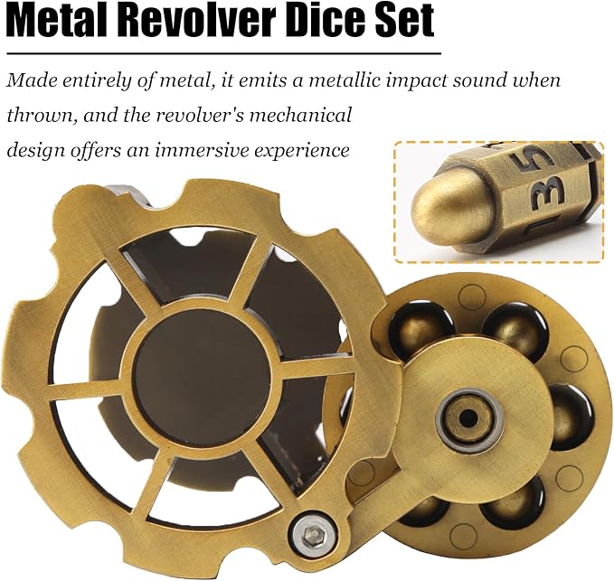 Bullet Dice, Revolver Bullet Metal Dice Set - Image 2