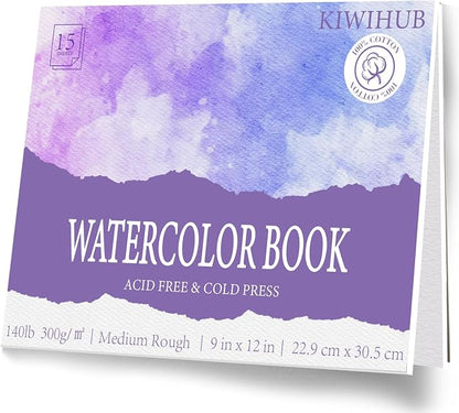 KIWIHUB Watercolor Paper Pad, 9 x 12 in, 100% Cotton, 140lb Medium Rough Artist by KIWIHUB