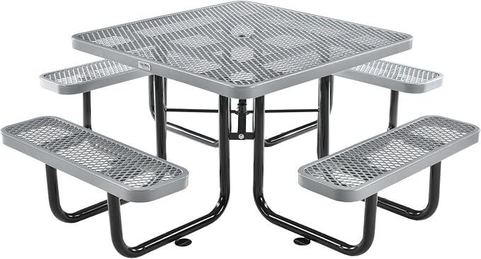Global Industrial 46" Square Picnic Table, Expanded Metal, Attached Benches by GlobalIndustrial