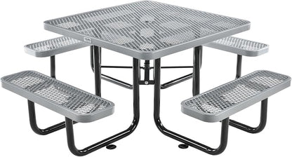 Global Industrial 46" Square Picnic Table, Expanded Metal, Attached Benches by GlobalIndustrial