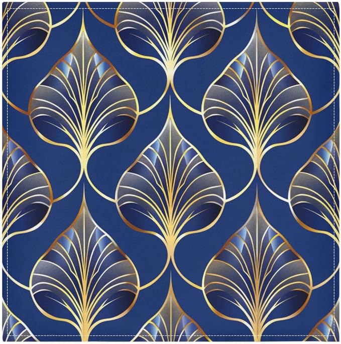 ALAZA Art Deco Floral Royal Blue & Gold Cloth Napkins Set of 4, 20x20 Inch - Image 2