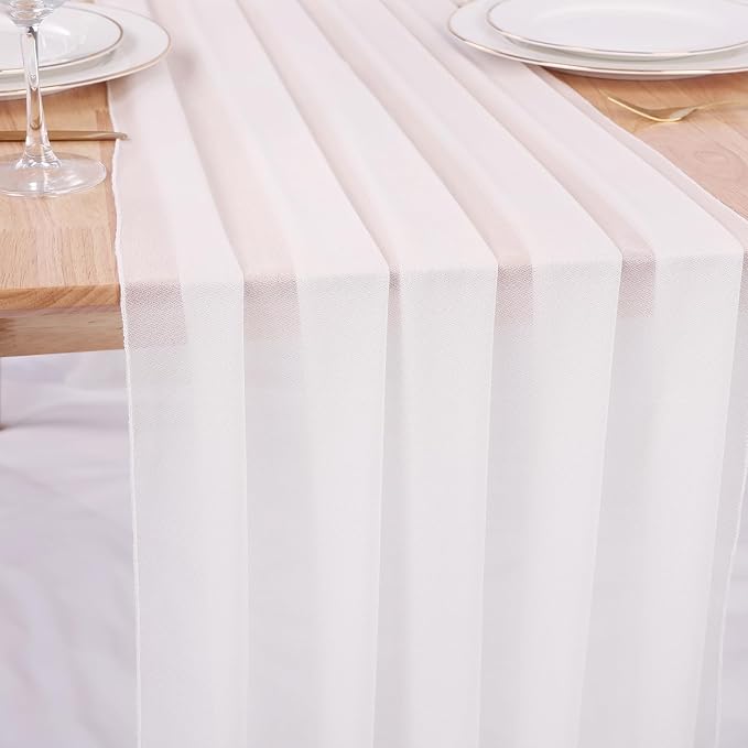 10ft White Chiffon Table Runner 30 x 120 Inches Romantic Sheer Table Runners by RUIYOK