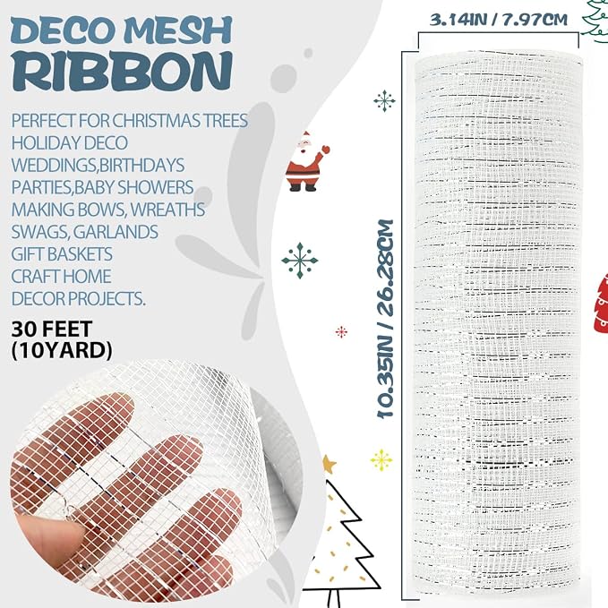 Anivia Deco Mesh Ribbon, 10inch x 30 Feet Each Roll Metallic Foil Mesh Ribbon - Image 2