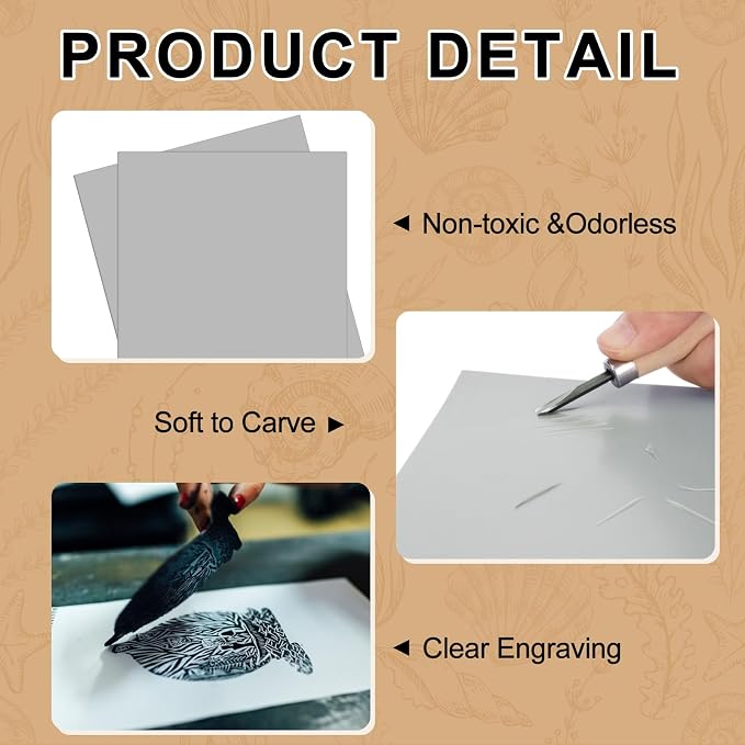 Yeaqee 12 Pcs 8 x 10 Inch Linoleum Block Rubber Carving Block Soft Linocut - Image 3