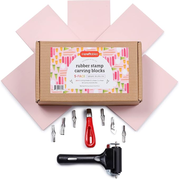 Incraftables Linocut Block Printing Kit – Includes 5 Soft 4" x 6" Rubber Blocks by Incraftables