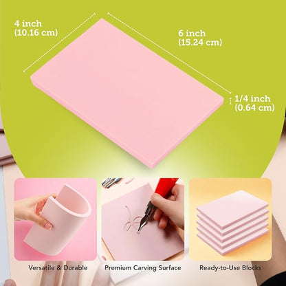 Incraftables Linocut Block Printing Kit – Includes 5 Soft 4" x 6" Rubber Blocks - Image 3