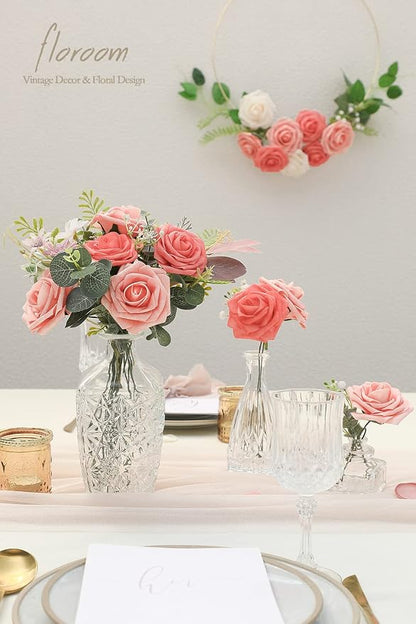 Floroom Artificial Flowers 25pcs Real Looking Mixed Living Coral Foam Fake Roses - Image 2
