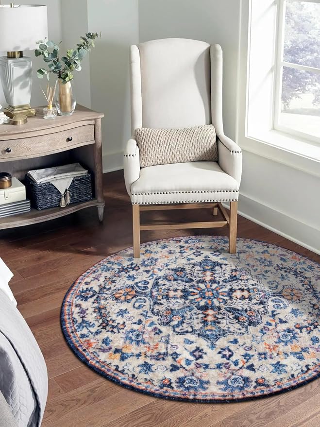 Lahome Bohemian Round Rug 3Ft Small Bedroom Round Area Rug Soft Bathroom Circle - Image 4