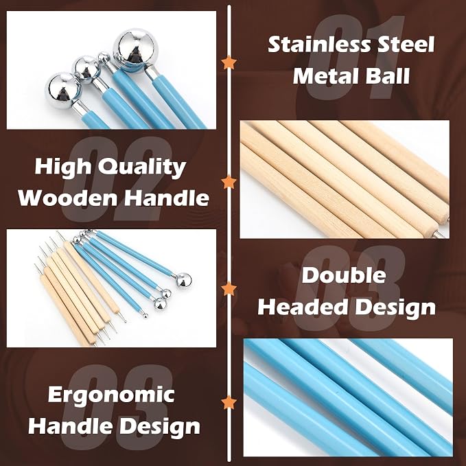 Teenyyou 6 Sets Dot Painting Tools 60 Pcs Clay Pottery Modeling Metal Embossing - Image 3