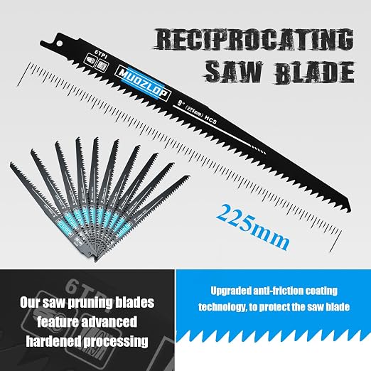 10 Pack 9 inch Reciprocating Saw Blades Set, 6 TPI High Carbon Saw Blades - Image 2