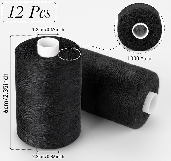 ilauke Sewing Thread, 12 Spools 1000 Yards Each Black Polyester All Purpose - Image 2