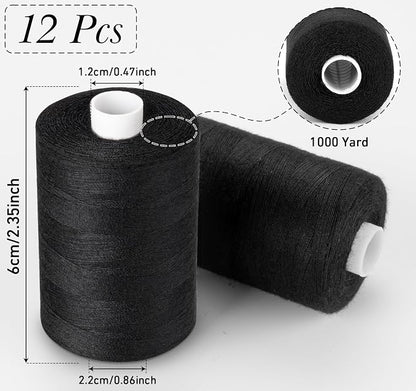 ilauke Sewing Thread, 12 Spools 1000 Yards Each Black Polyester All Purpose - Image 2