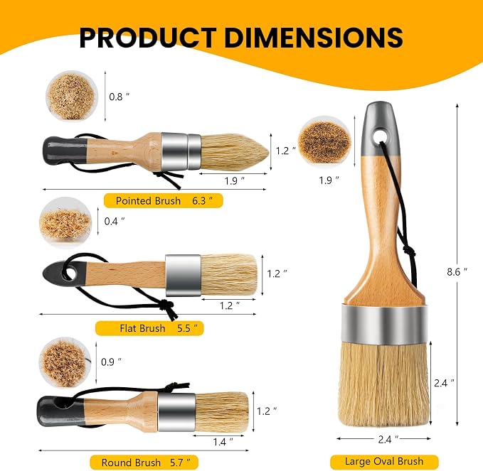 Chalk and Wax Paint Brush Furniture Set of 4, Small Round and Large Oval Brush - Image 7