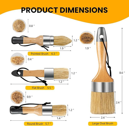 Chalk and Wax Paint Brush Furniture Set of 4, Small Round and Large Oval Brush - Image 7