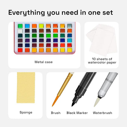 ARTISTRO Watercolor Paint Set – 48 Vivid Colors in Portable Box, Including - Image 3