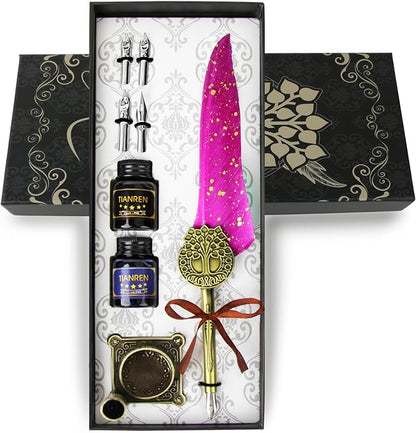 Feather Pen and Ink Set, quill pen ink set, Antique Calligraphy Pen by TIANREN