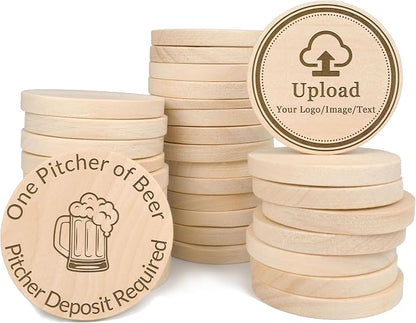 30 Custom Wooden Round Drink Tokens – Double-Sided Laser Engraved Bar Tokens by Unknown