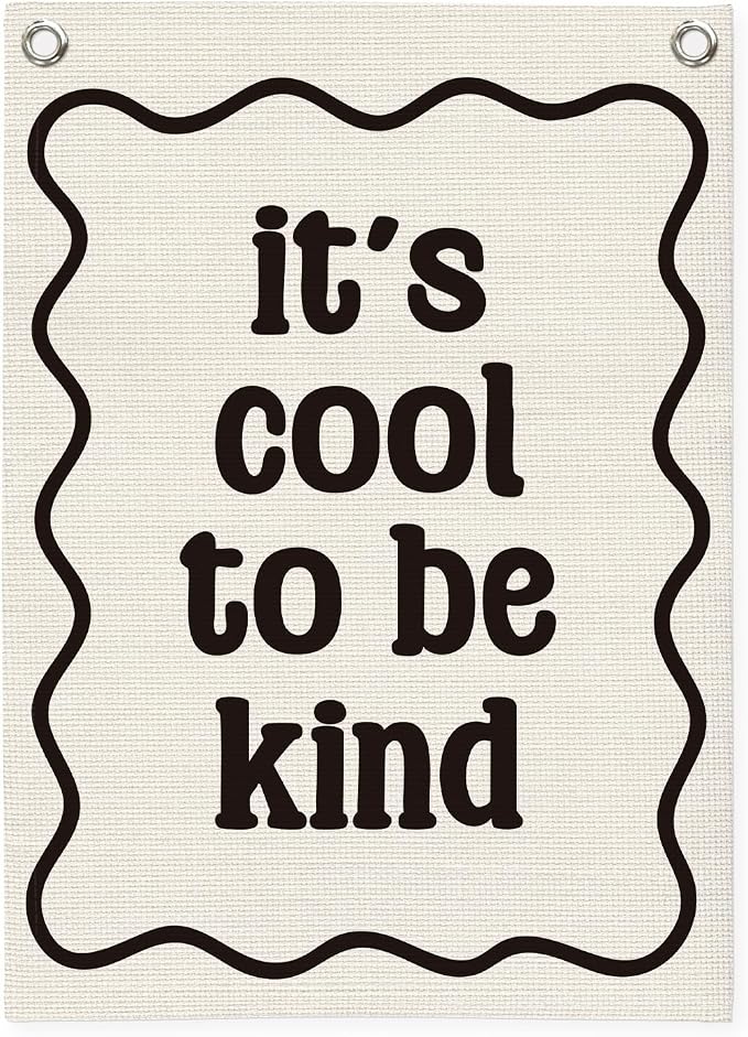 Affirmation Wall Decor It's Cool to be Kind Linen Canvas Banner, Nursery Decor by Unknown
