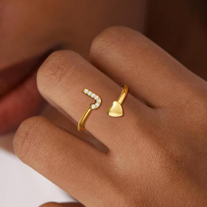 Gold Initial Rings for Women Girls, Dainty 14K Gold Plated Adjustable Initial - Image 4