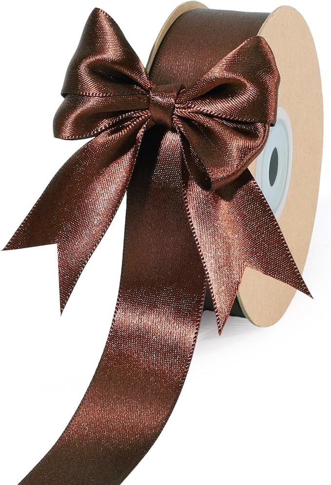 LaRibbons Brown Satin Ribbon 1 Inch 50 Yards Luxury Double Faced Firar Brown by LaRibbons