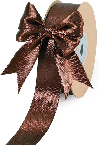 LaRibbons Brown Satin Ribbon 1 Inch 50 Yards Luxury Double Faced Firar Brown by LaRibbons