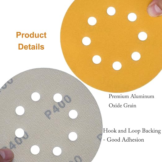 5-Inch 8-Hole Hook and Loop Sanding Discs 400-Grit Random Orbit Sandpaper - Image 5