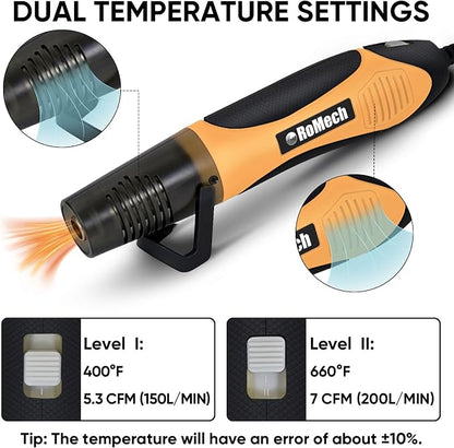ROMECH 350W Heat Gun with 2 Nozzles, Dual Temp Heat Gun 400°F-660°F, Fast Heat - Image 2
