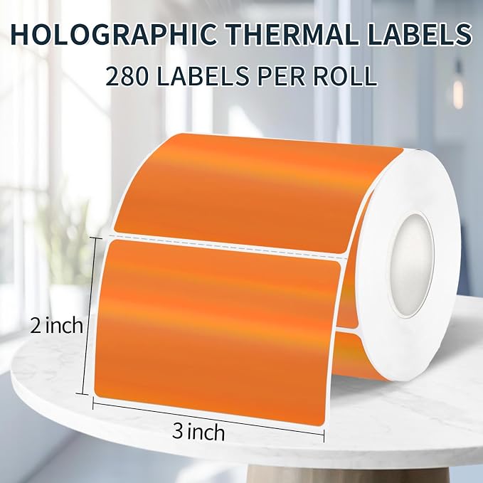 2" x 3" Holographic Thermal Label Stickers Orange, Printable Rainbow Glitter - Image 2