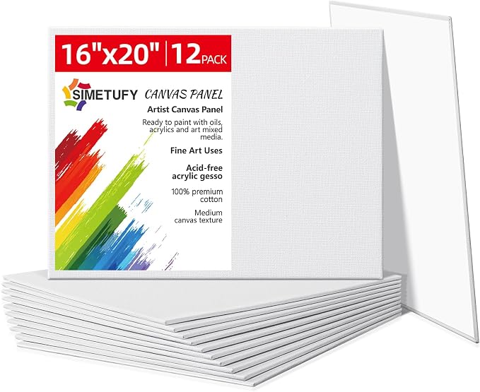 Simetufy 12 Pack 16x20 Inch Flat Canvas Panels Large Painting Canvas Boards - 8 by Simetufy