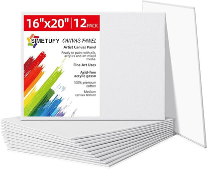 Simetufy 12 Pack 16x20 Inch Flat Canvas Panels Large Painting Canvas Boards - 8 by Simetufy