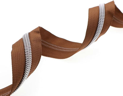 Leekayer #5 Silver Metallic Nylon Coil Zippers by The Yard Bulk 10 Yards Brown - Image 4