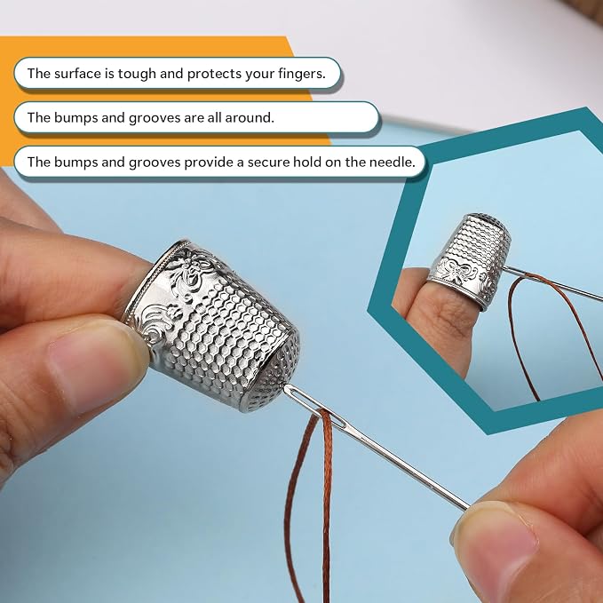 ZMAAGG 4PCS Sewing Thimbles for Hand Sewing, Metal Finger Protector, Quilting - Image 3