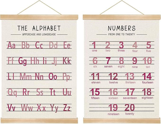 Alphabet and Numbers Wall Chart Set of 2, Kids Educational Posters, ABC and by You+found+a+duck