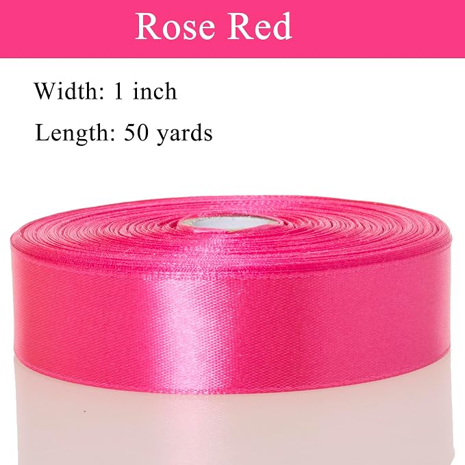 1 Inch Rose Red Solid Satin Ribbon, 50 Yards Craft Fabric Ribbon - Image 3