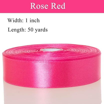 1 Inch Rose Red Solid Satin Ribbon, 50 Yards Craft Fabric Ribbon - Image 3