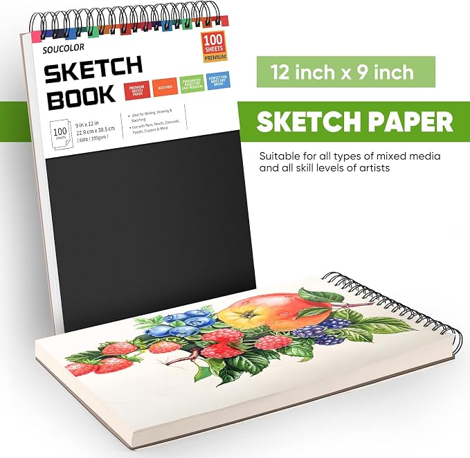 Soucolor Artist 9x12 Sketch Book Set, 4 Pack 100-Sheet Spiral Drawing Pads | - Image 5