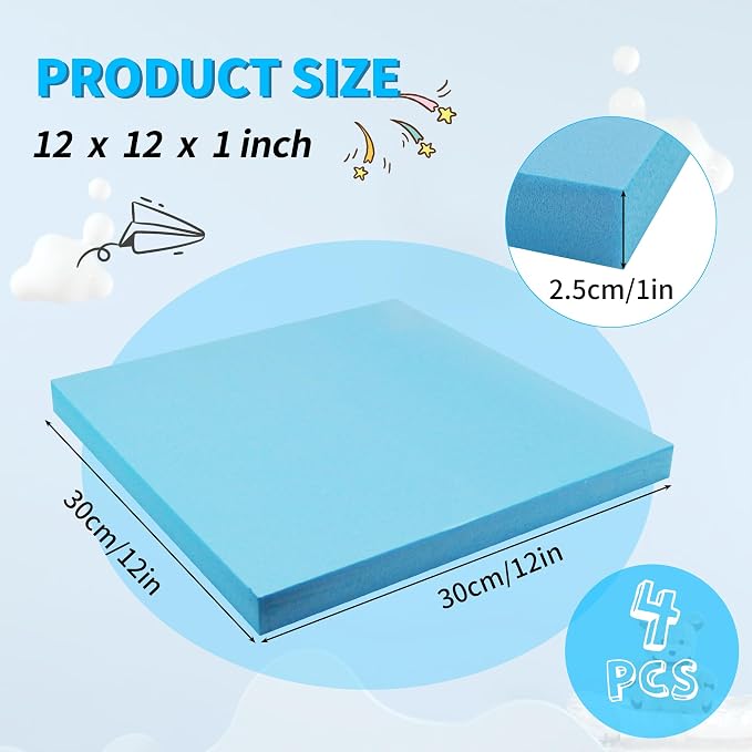 LuckyFoam Blue 4 Pack 12x12x1 inch Foam Sheets 1 Inch Thick Polystyrene - Image 2