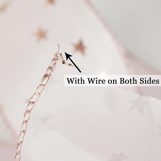 MEEDEE Rose Gold Star Satin Wired Ribbon - Image 3