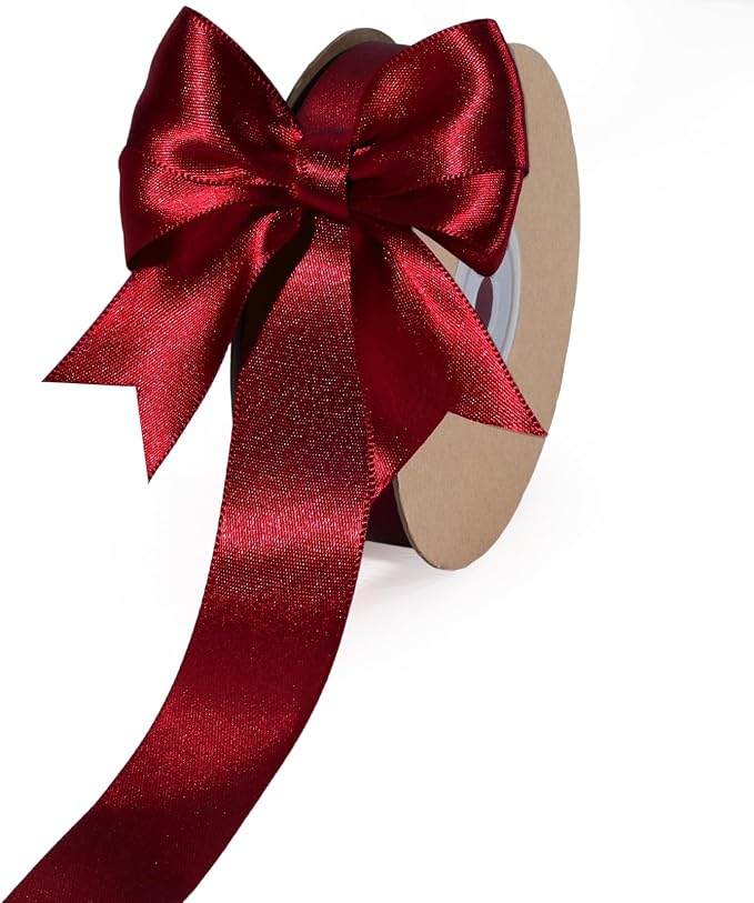 LaRibbons Burgundy Satin Ribbon 1 Inch 50 Yards Luxury Double Faced Red Silk by LaRibbons