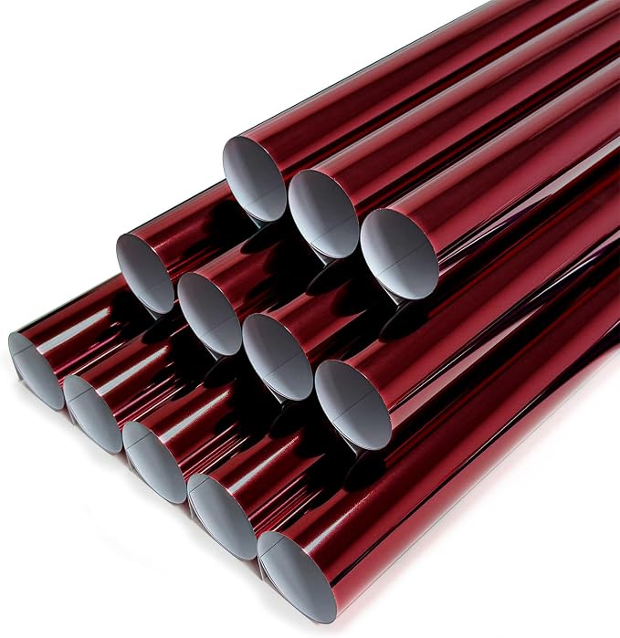Sheet Metallic Foil Heat Transfer Vinyl Wine red, 12*10*12PCS Bundle Chrome HTV by Unknown