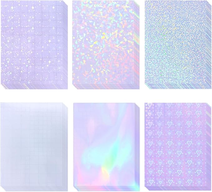 36 Sheets Holographic Laminate Sheets Transparent Holographic Sticker Paper by Buynow