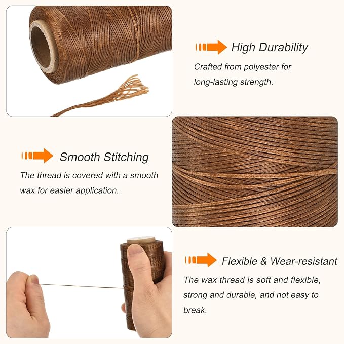 MECCANIXITY Waxed Thread, 284 Yard 0.8mm 150D Flat Wax Thread Polyester Waxed - Image 3
